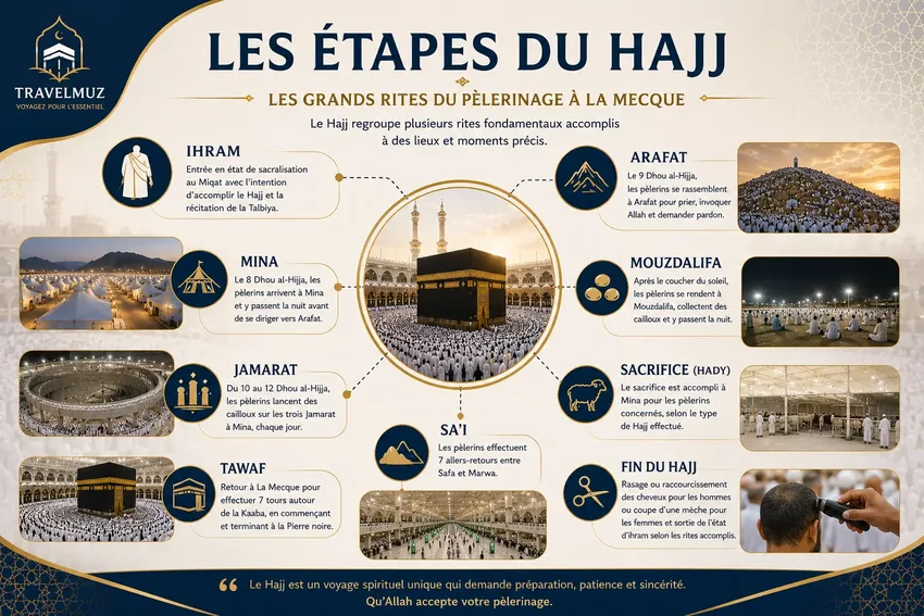 Les étapes du pèlerinage à la Mecque